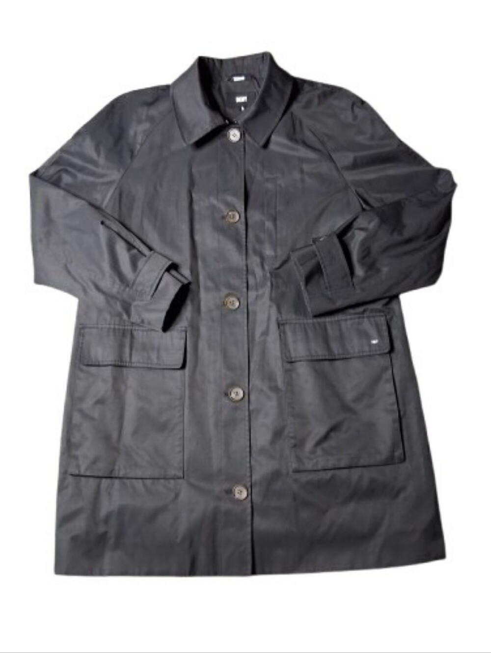 DKNY Black Trench Coat Rain Jacket Women's Size XL Classic Outerwear Minimalist